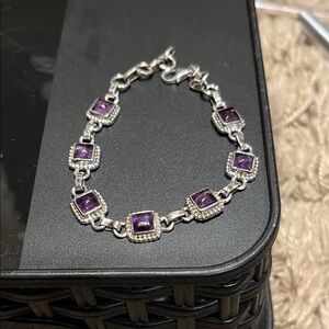 Amethyst gemstone sterling silver bracelet